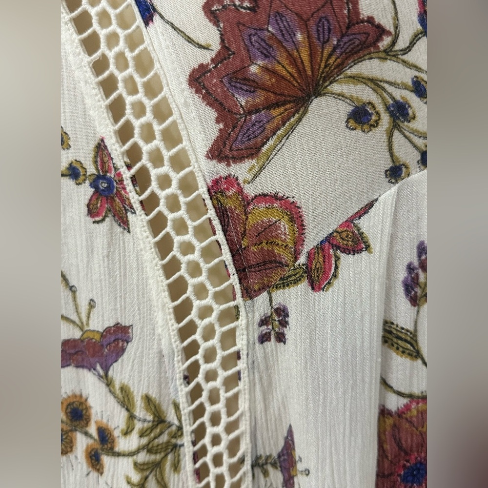 Floral Boho Blouse tunic free people size medium short dress Crochet Details - Picture 10 of 11